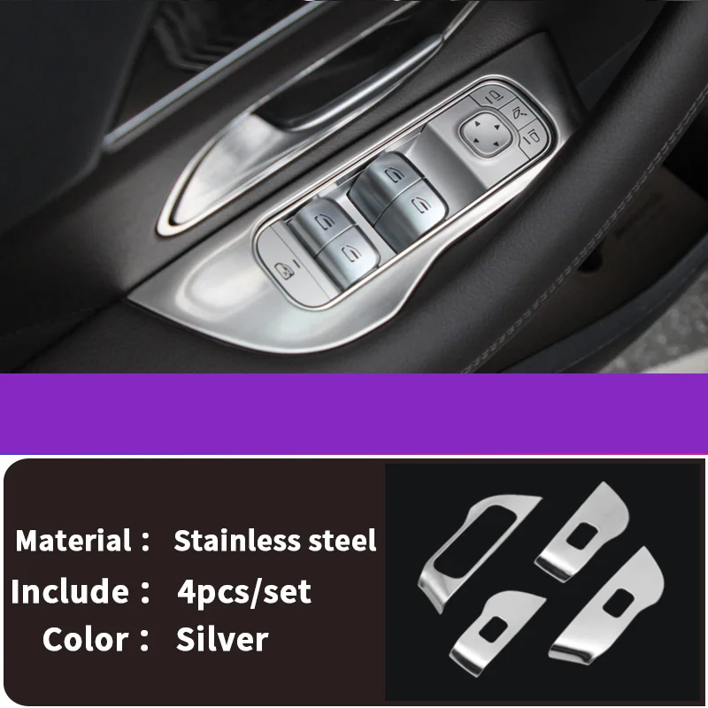stainless fiber 4pcs Стеклоподъемник Накладка для Mercedes gle w167 gle углерода gle gle 350/amg 450 500e amg аксессуары для украшения интерьера - Название цвета: stainless fiber 4pcs