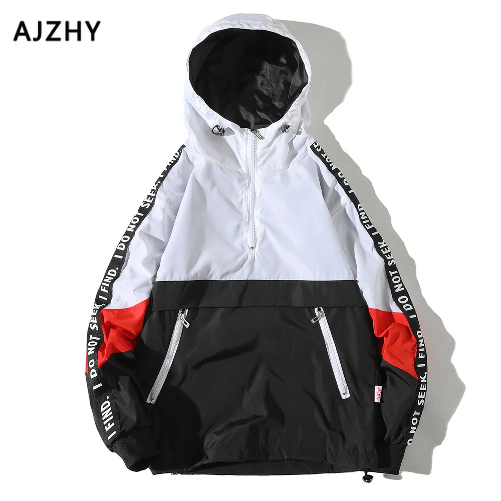 

Men Windbreaker Jackets Fashion Patchwork Color Block Pullover Autumn Hooded Jacket Men Hip Hop Streetwear Tracksuit Casual Coat