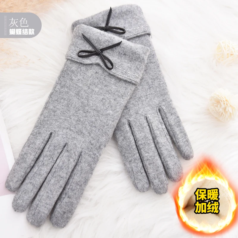 Woodpecker cashmere gloves lady cute plush thicker warm drive ride touch screen wool gloves - Цвет: Черный зеленый