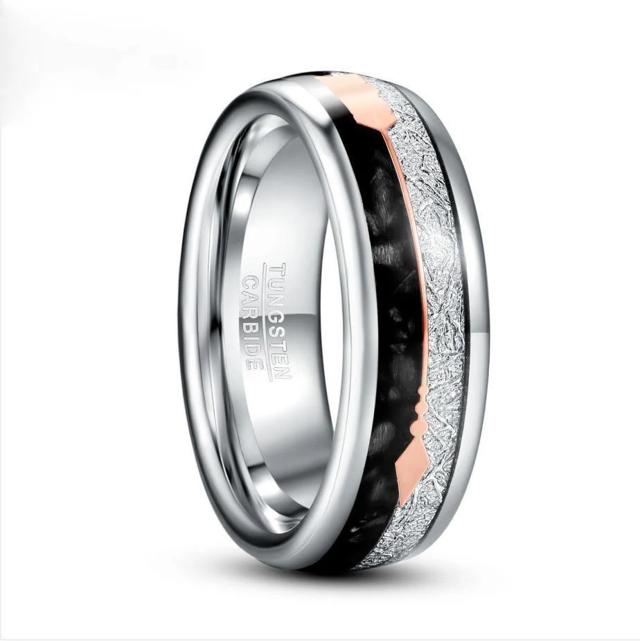 Nuncad 8 мм инкрустированное Метеорит Черный агат стальное вольфрамовое кольцо