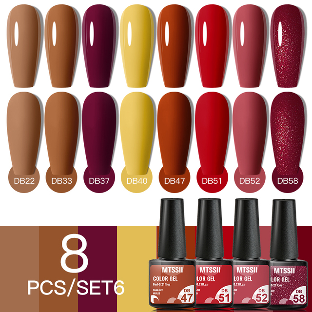 8pcs/set Nail Gel Polish Nail Color Glitter Sequins Matte Effect Long Lasting Base Top Coat Nail Art Design Hybrid Gel
