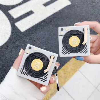 

For AirPod 1 2 Case Retro Music Box Record Player Gramophone Soft Silicone Earphone Cases For Apple Airpods Case Cover Funda