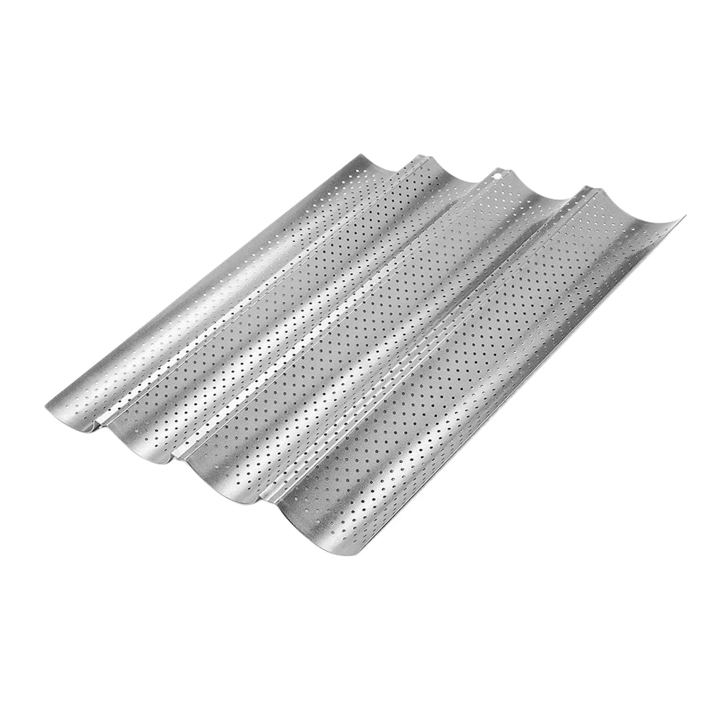 Non-Stick Perforated  Pan French Bread Baking Pan Tray, 2 or 3 or 4 Gutters to Choose, 2 Colors Available
