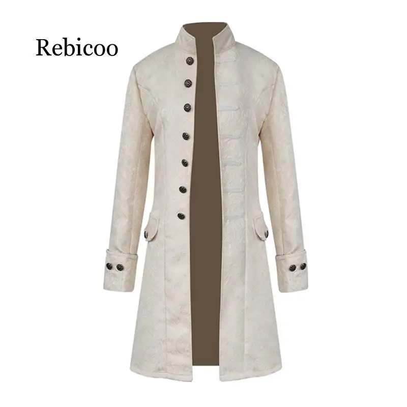 

Spring Retro Gothic Steampunk Jacket Men Vintage Floral Outerwear Coat Casual Windbreaker Button Mens Overcoat Plus Size Jacket