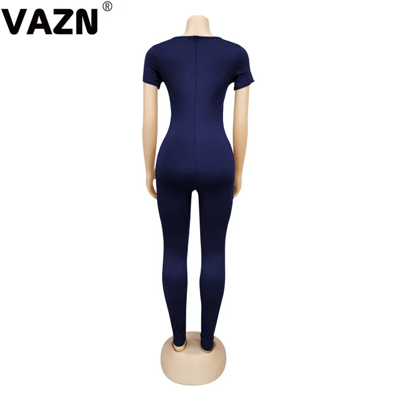VAZN, короткий рукав, новинка, модная распродажа, уличный комбинезон, Повседневный, бодикон, круглый ворот, вязанный, сексуальный, длинные штаны, тонкий, длинный комбинезон