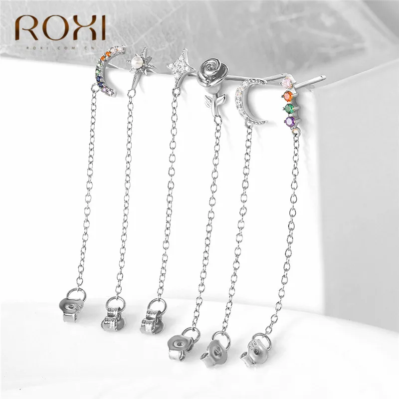 ROXI модные радужные Подвески с фианитом Висячие серьги для женщин Moon Star Boho ювелирные украшения для свадьбы серьги из стерлингового серебра 925 пробы