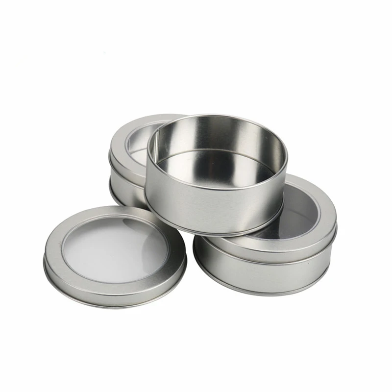 

Round Dia 90mm Tin Storage Box 12 pcs/lot Metal Storage Organizer Container With Clear Window Lid Candy Coin Money Tin Case