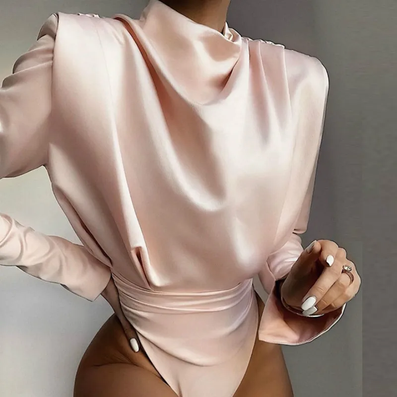 

Elegante Satijnen Roze Blouse Lange Mouw Bodysuits Tops Vrouwen 2020 Lente Nieuwe Romper Mujer Dames Leuke Shirts Summer New