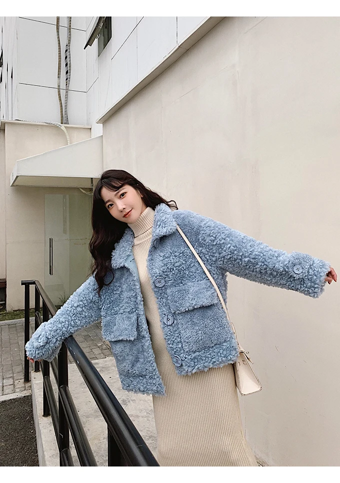 tcyeek Sheep Shearling Real Fur Coat Winter Jacket Women Wool Coats and Jackets Women Clothes Korean Long Jacket W2135
