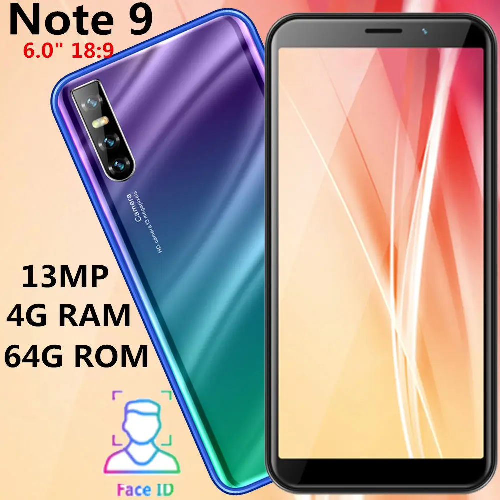 Note 9 четырехъядерный смартфоны 6 0 Большой экран 4 грамма 64G rom 5MP + 13MP