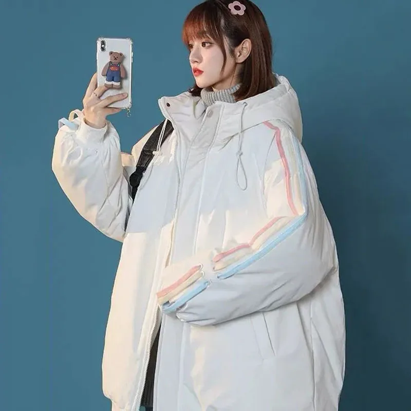 

Свободная Женская зимняя стеганая куртка с капюшоном, на молнии