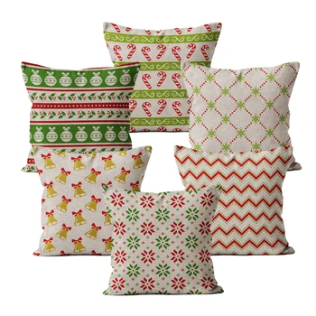 

Home Decor Pillow Case Christmas Grid Cartoon Celebrate Pillowcase Decorative 45*45 40*40 for Sofa Fur Linen Cushion Cover