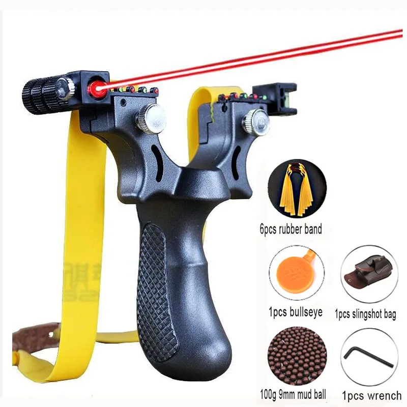 2020 New Laser Aiming Slingshot Set Outdoor Hunting Catapult with Flat Rubber Band Outdoor High Precision Shooting