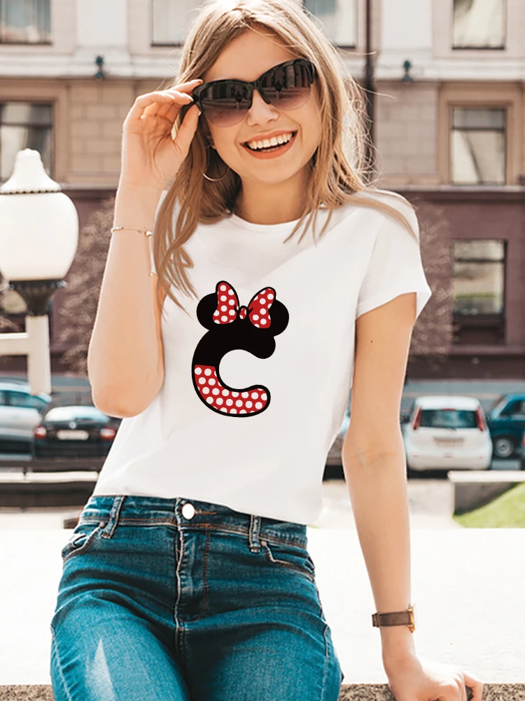 Mickey Maus frauen T-Shirt Sommer Top Custom Name Brief Kombinationen  Disney Brief Schrift EIN B C D E Kleidung ropa Mujer Trend