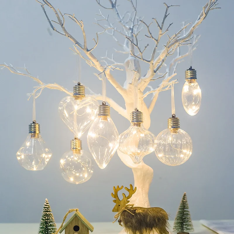 Christmas Transparent LED Bulb Ball Shape Pendants with Warm White Light Xmas Tree Hanging Decoration Ornament