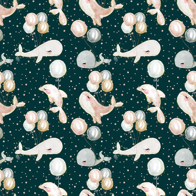 Polyester Satin Fabric for Dress Cute Whale Custom Printed Marine Animal Pattern Cloth Sewing DIY Handmade Patchwork S0255