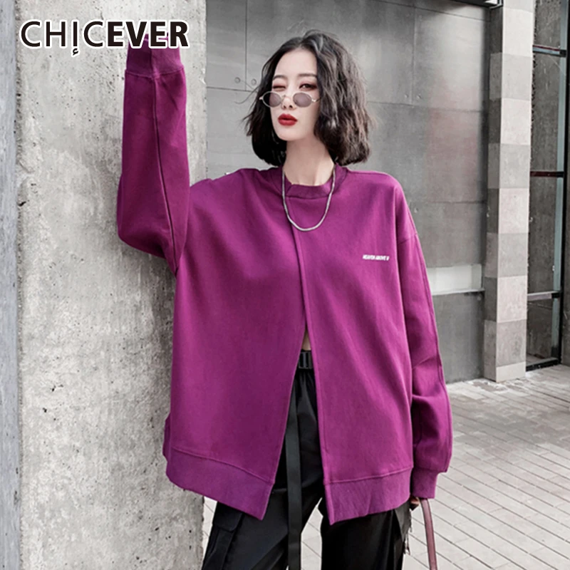 

CHICEVER Korean Letter Zip-up Sweatshirt Female O Neck Long Sleeve Loose Autumn Winter Sweatshirts Women Fashion New Clothes