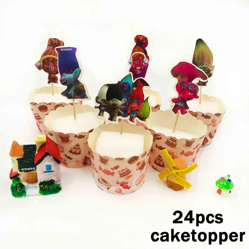 24pc CakeTopper 24 шт./компл. тролли торт Топпер Декор, хороший подарок на день рождения, принадлежности для украшения для выпечки, торта Хэллоуин Вечеринка дня рождения событие поставки - Цвет: 24pc CakeTopper
