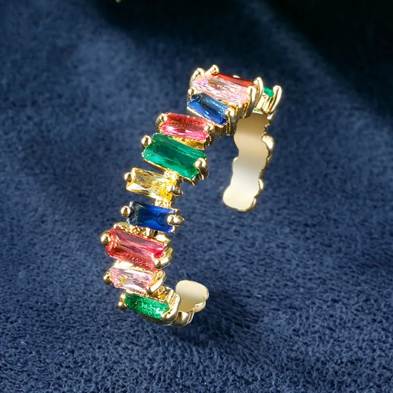Модное разноцветное Радужное кольцо с кубическим цирконием для женщин, роскошное кольцо с фианитами и кристаллами, свадебные вечерние ювелирные изделия