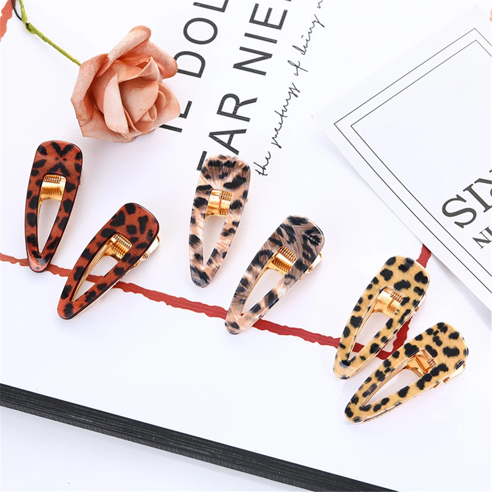 New Fashion Leopard Acrylic Hair Clips for Women Print Waterdrop Barrettes Hairpin Bangs Clip Headddress Hair Accessories