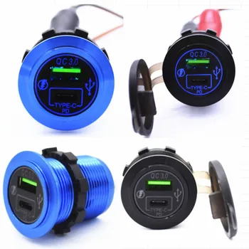 

12-24V Aluminum Fast Charge QC3.0 USB Type C Car Charging Power Adapter car electronics accessories