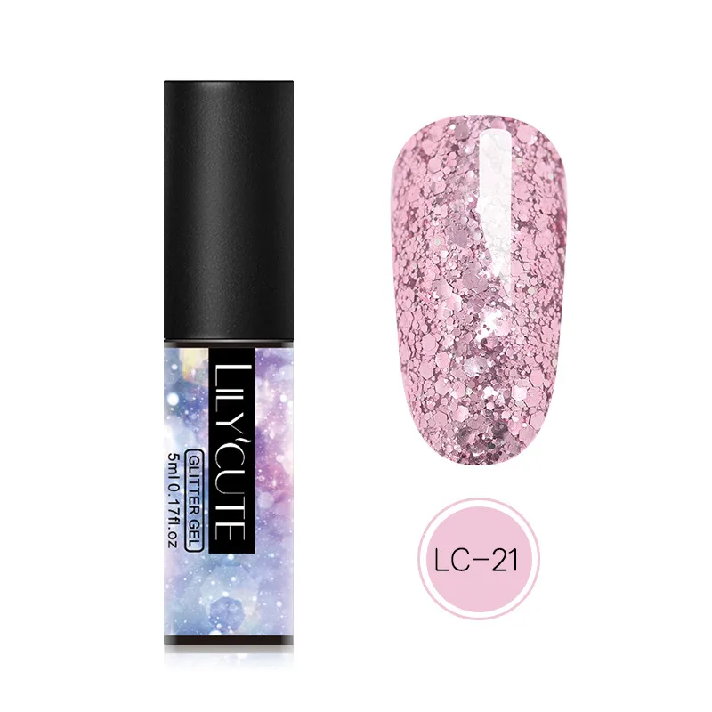 glitter LC-21 LILYCUTE 5 мл Блестящий Гель-лак для ногтей голографические Блестки для ногтей гель замочить от УФ-гель для дизайна ногтей лак для маникюра - Цвет: glitter LC-21