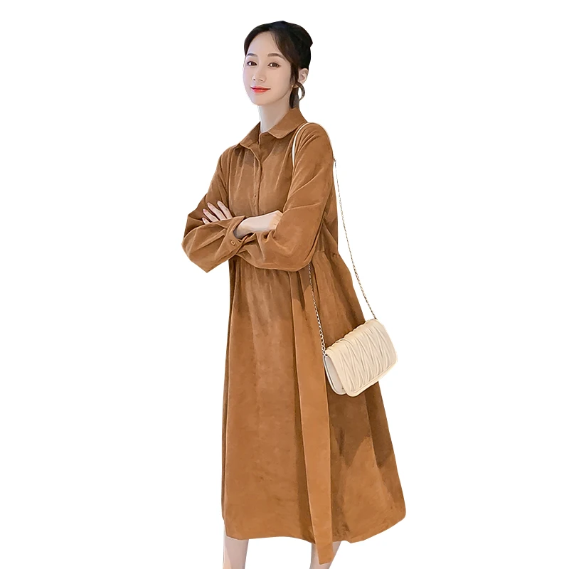 

Corduroy Loose Fashion Autumn Clothes Long-sleeved Plus Size Maternity Dress for Pregnant Women Casual Warm Solid Shirts Dresses
