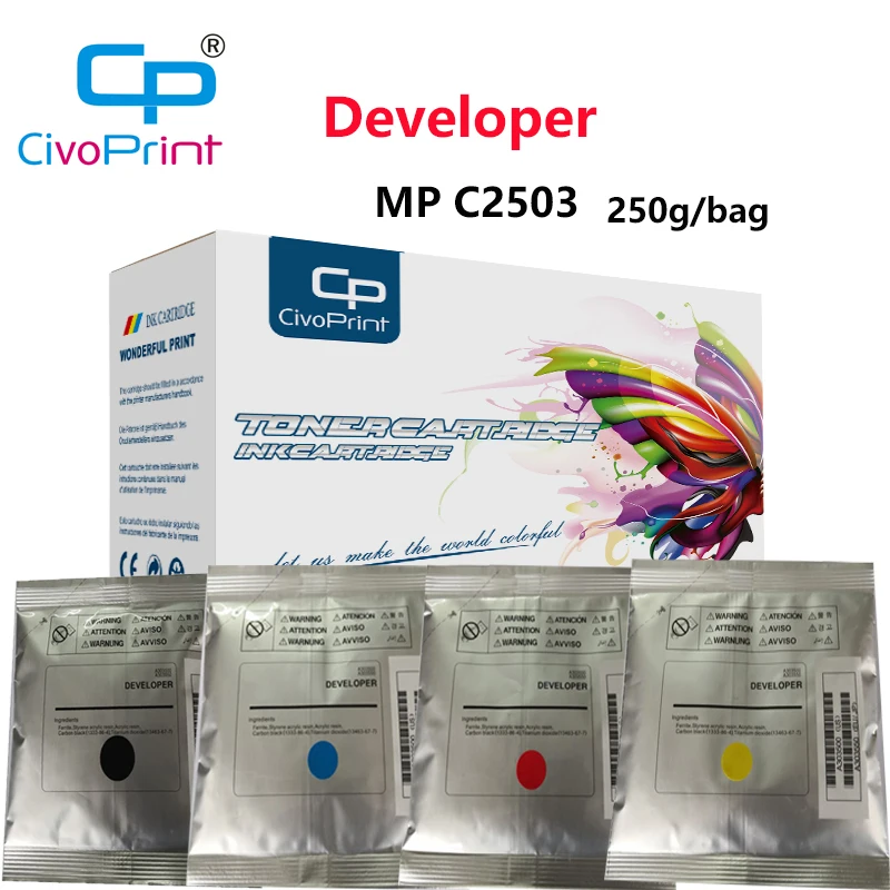 

Civoprint compatible MP C2503 color Developer powder for Ricohs MP C2003 C2503 C3003 C3503 C4503 copier (4bags/lot) 250g per bag