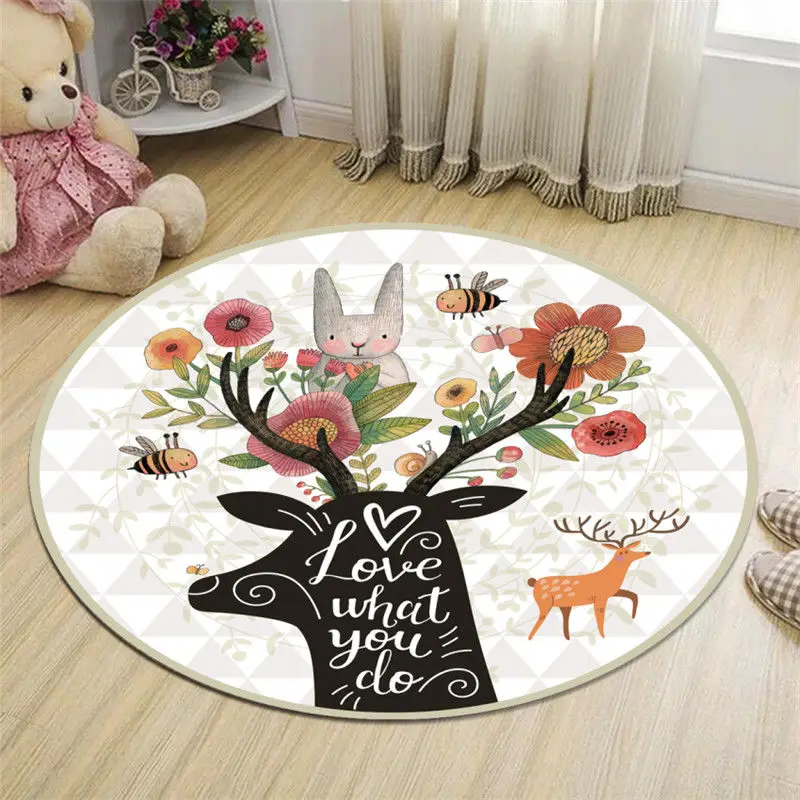 

Round Rugs And Carpets For Home Living Room3D Cartoon Deer Pattern Nordic Flannel Large Mat Hotel Bedroom Home Decoration 60CM