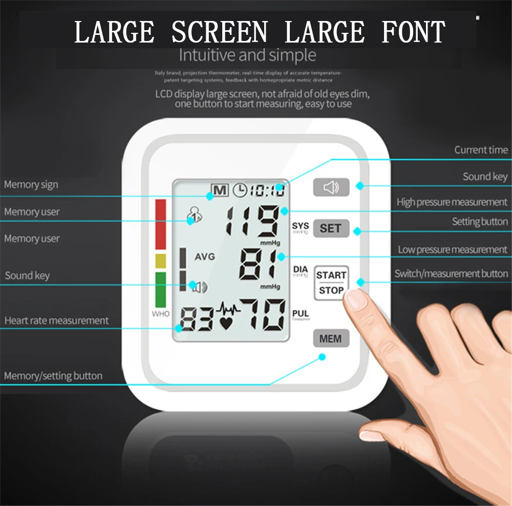 Домашний медицинский прибор для измерения артериального давления на руку BP манжета, тонометр, медицинское оборудование с ЖК-дисплеем, автоматический Phygmomanometer