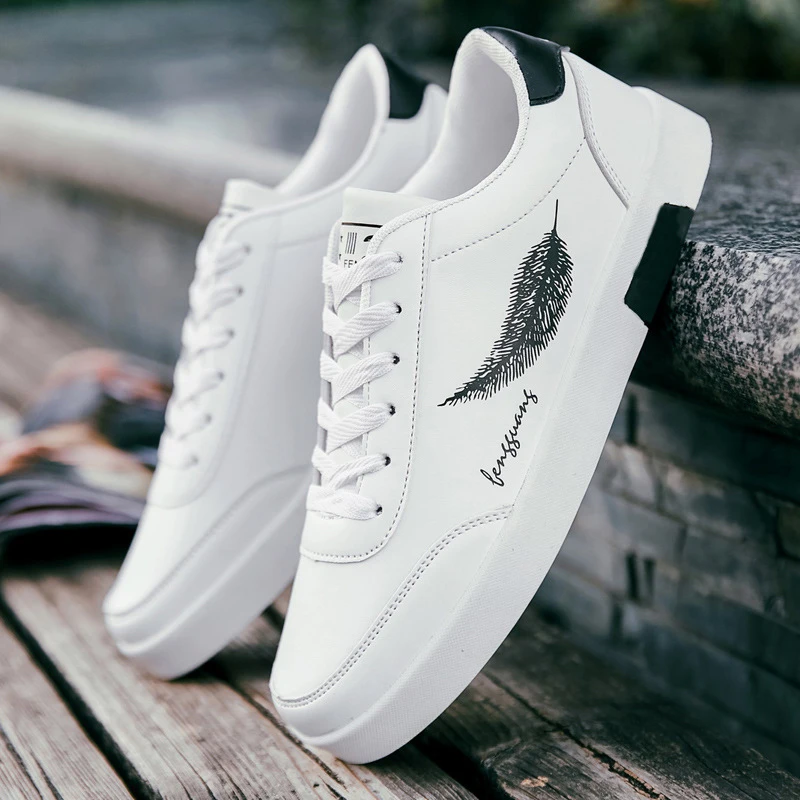Summer Men Casual Shoes Feather Pattern White Sneakers Comfort Chunky  Sneakers Men's Shoes Trainers Trend Flats Board Shoe| | - AliExpress