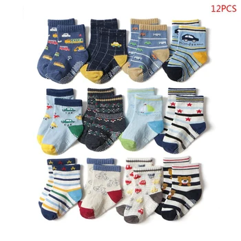 

12 Pair/Set Toddler Baby Combed Cotton Socks Anti-slip Cartoon Floor Kids Boys Girls Comfortable Warm Sox
