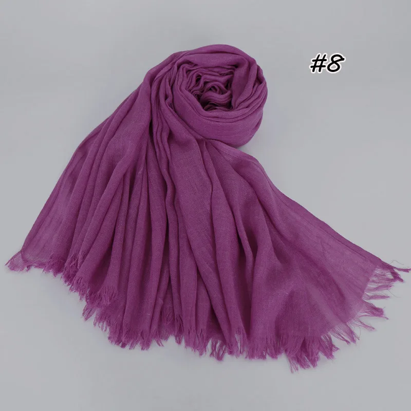 Новинка хит хлопок лен женский мохнатый шарф Высокое качество Мусульманский Исламский сплошной цвет длинный хиджаб шарф платок обертывания 120*190 см - Цвет: SC021-7-08