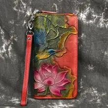 Женские кожаные кошельки на молнии с Цветочным Тиснением, чехол для телефона, держатель для карт, кошелек, сумочка на запястье