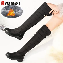 ASUMER/ г. Новые зимние ботинки, большие размеры 35-44 женские модные теплые зимние ботинки сапоги до колена на платформе с круглым носком женская обувь