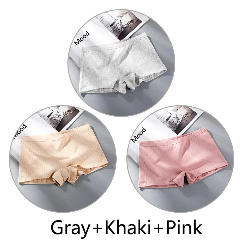 Gray Khaki Pink 3 шт./партия, женские хлопковые трусы для мальчиков, сексуальные бесшовные трусы средней высоты, однотонное мягкое нижнее белье, женское нижнее белье, сотовая промежность - Цвет: Gray Khaki Pink