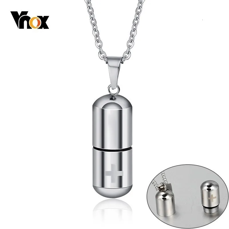 Vnox, Мужская медицинская капсула для таблеток, ожерелье из нержавеющей стали с крестом, мужские ювелирные изделия