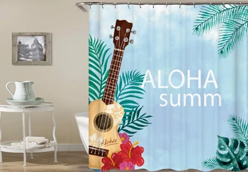 

Leaves Printing Curtains for Bathroom Shower Green Tropical Plants Shower Curtains Bathroom Polyester Waterproof Shower Curtain