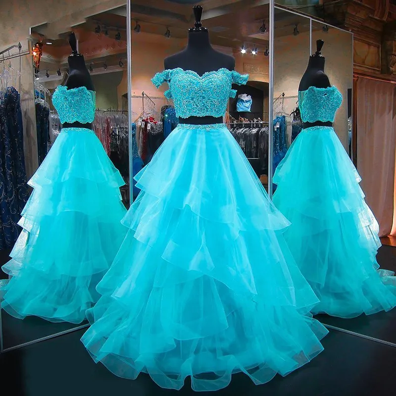 

Two 2 Piece Quinceanera Dresses Ball Gown Off Shoulder Tulle Prom Debutante Sweet 16 Dress vestidos de 15 anos