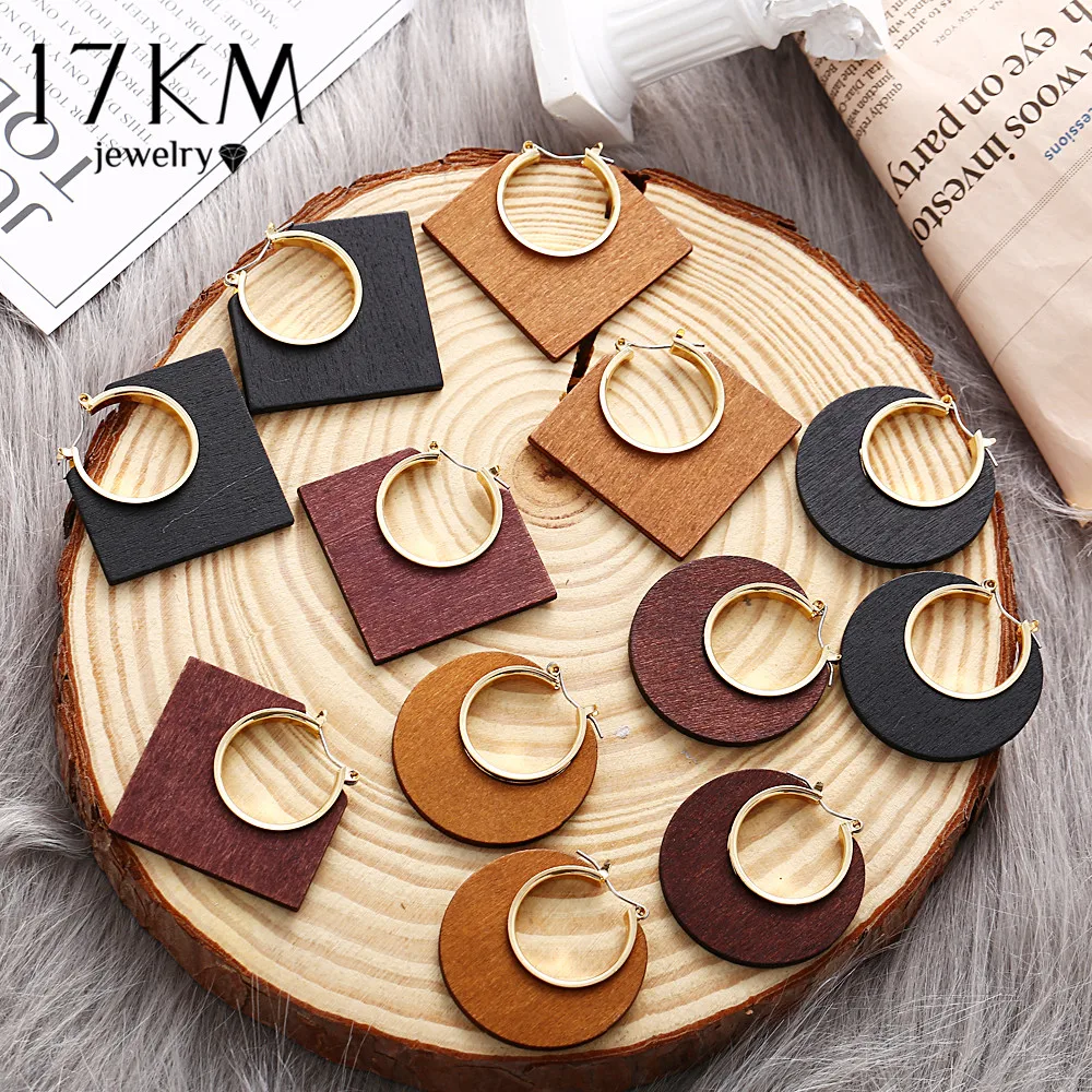17KM этнические геометрические большие деревянные серьги для женщин винтажные