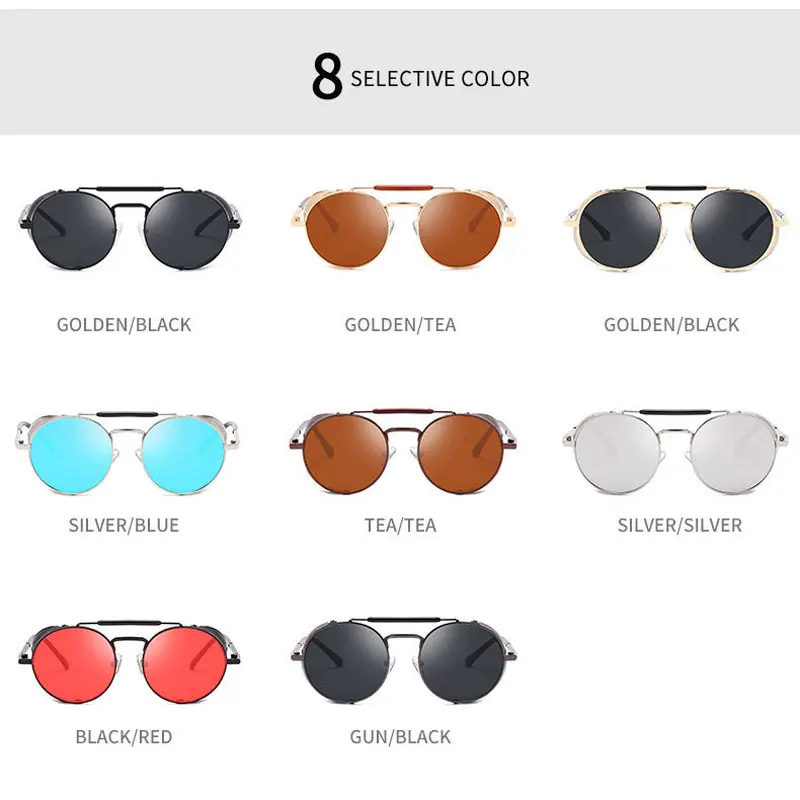 Готические солнцезащитные очки в стиле стимпанк для мужчин и женщин круглый металлический Ретро рамка мужские солнцезащитные очки Брендовые дизайнерские Панк мужские очки