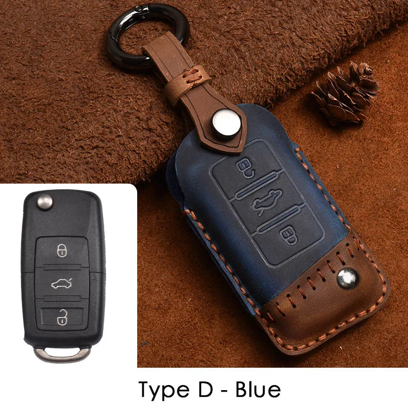 Type D - Blue Ручной работы из натуральной кожи чехол для автомобильного смарт-ключа чехол сумка для Volkswagen PASSAT B8 ключ чехол для Skoda Superb III - Название цвета: Type D - Blue