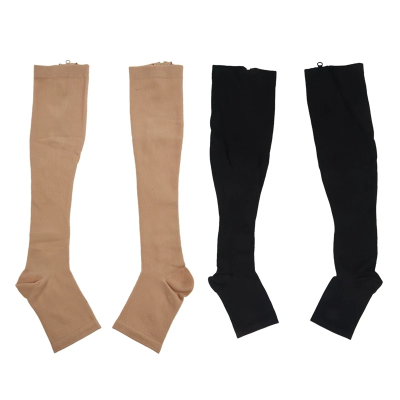 2 комплекта, увеличивающие циркуляцию, Компрессионные гольфы, чулки для поддержки ног, 1 комплект черного цвета S& 1 комплект бежевого цвета L