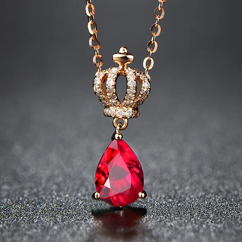 Роскошное ожерелье в форме капли воды с зеленым кристаллом, модное женское ожерелье с короной, подвеска на золотой цепочке, Элегантное ожерелье, аксессуары, ювелирное изделие, подарок для th - Окраска металла: red
