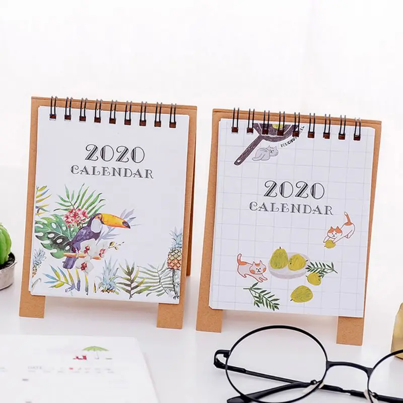 2020 календарь ручной Рисование Мультфильм свежий мини настольная бумага двойной ежедневный планировщик таблицы годовой Органайзер