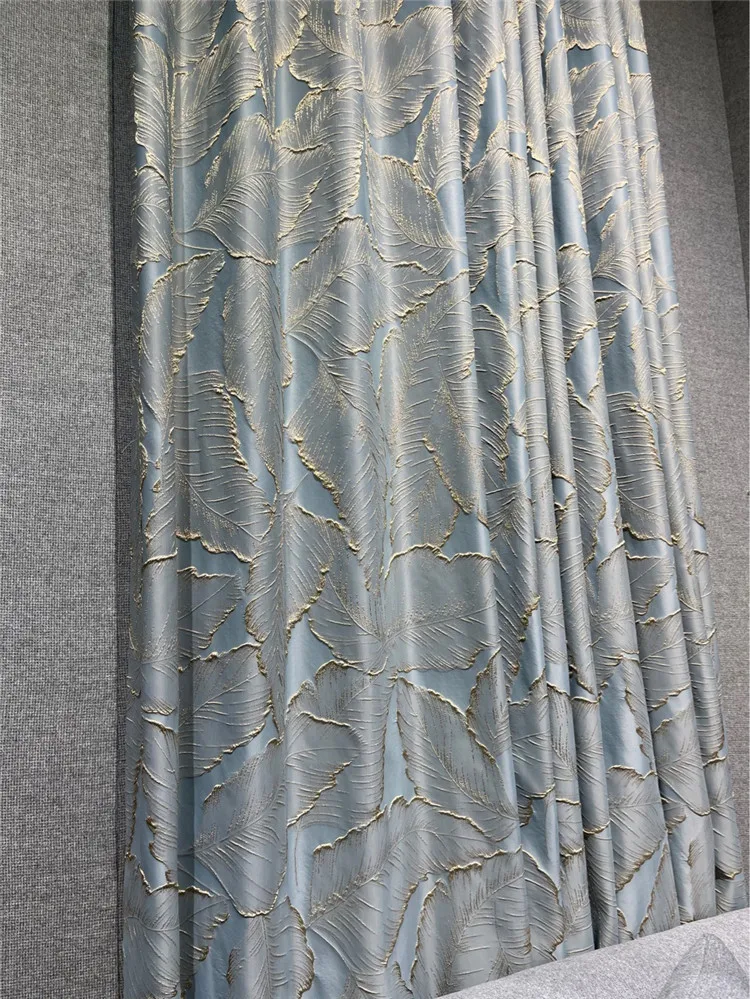 cortinas para quarto sala de jantar luxo folha de ouro moderno americano de alta precisão azul cortina tecido prata fio tule