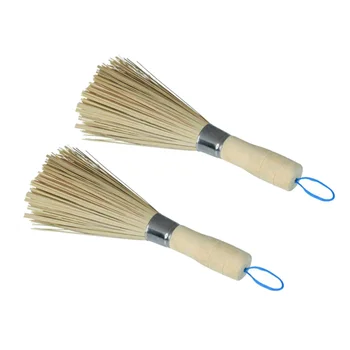 

2 pcs Pan Brushes Long Handle Bamboo Cleaning Wok Brush Kitchen Tool Dish Brushes for Restaurant