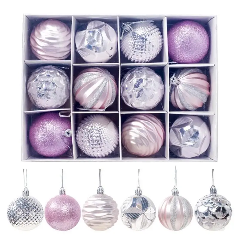 12Pcs/lot Christmas Tree Decor Ball Baubles Xmas Party Hanging Ball Xmas Decoration for home Navidad natal Ball 60mm 80mm - Цвет: L 6cm