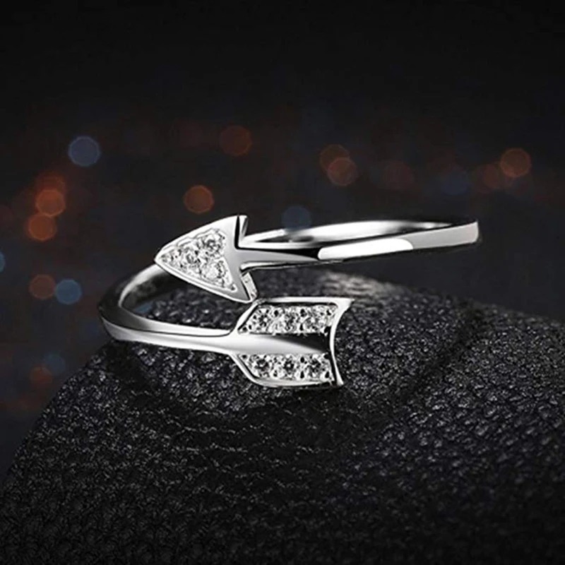 Qevila Fashion 925 Silver Rings Arrow Crystal 925 Sterling Silver Ring Adjustable Wedding Silver 925 Ring for Women Jewelry Gift (3)