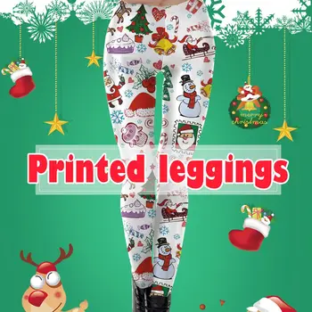 

Holiday Slim Pants Christmas Cartoon Digital Printed Elastic Leggings Polyester